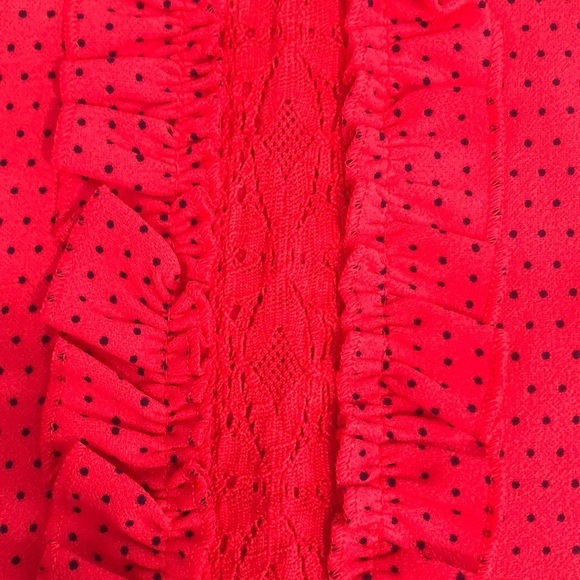 Karl Lagerfeld Red Black Polka Dot Ruffle Blouse Small - Picture 3 of 12